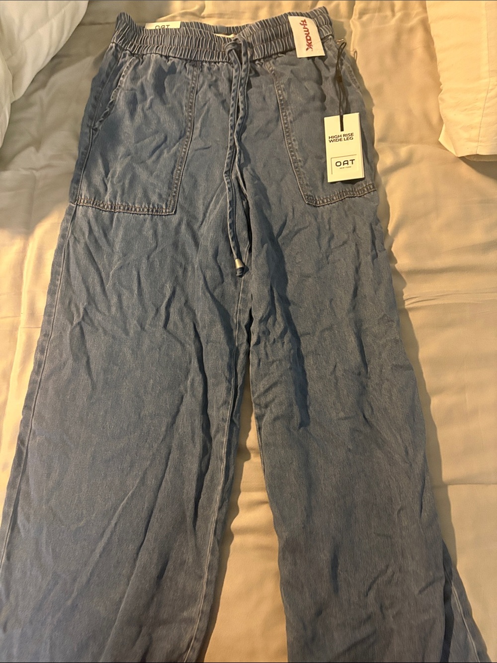 Oat New York Wide Leg Drawstring Pants in Light Blue